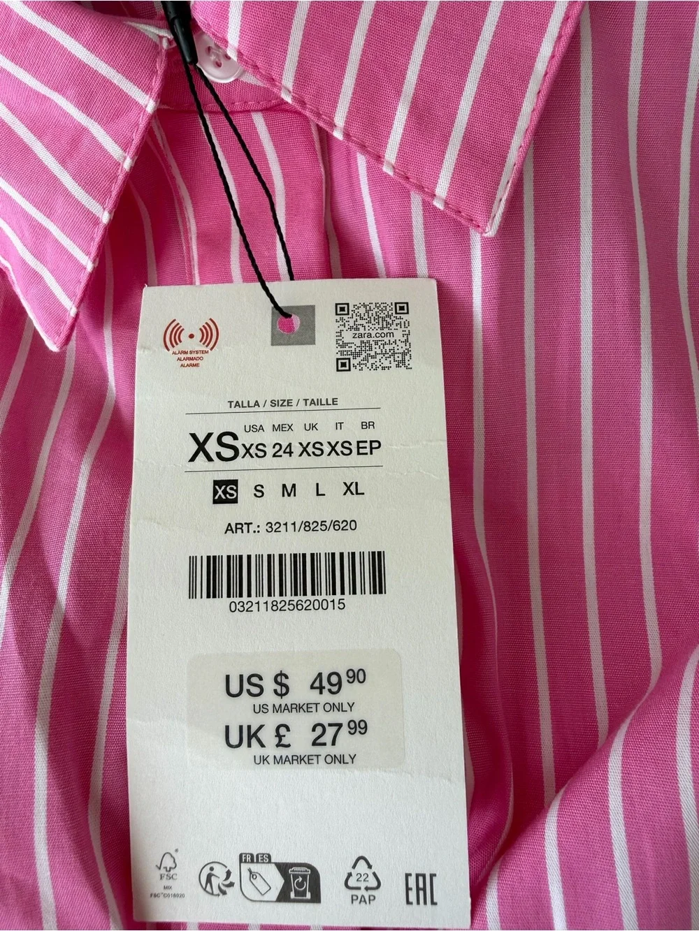 Zara Pink Striped Puff-Sleeve Peplum Blouse